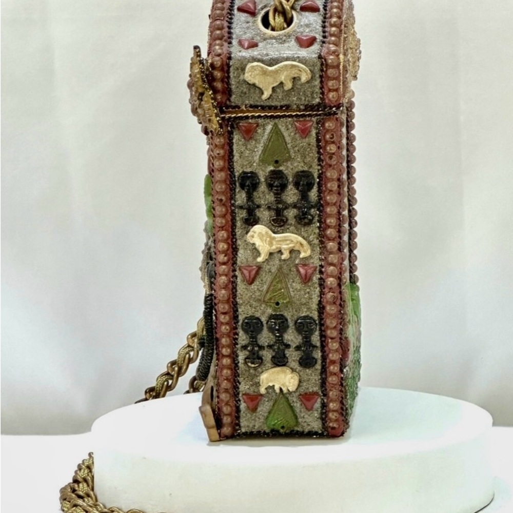 Mary Frances Vintage Crossbody Purse with Gold Chain Zebra Giraffe Elephant - Picture 3 of 7